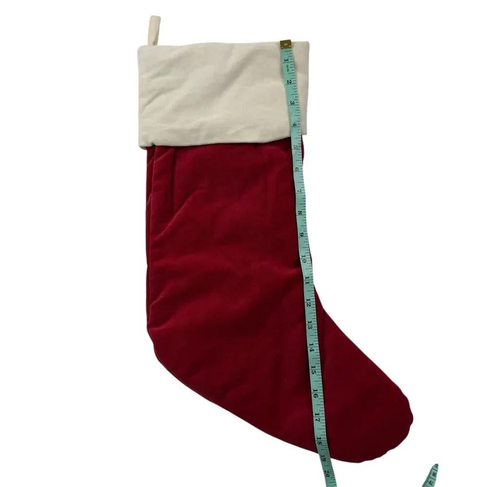 Lot of 2 Pottery Barn Red Velvet Christmas Stocking Embroidered Crewel Snowflake